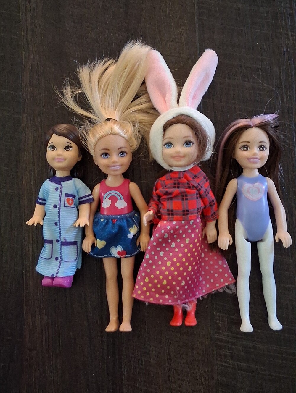 Chelsea Barbie Dolls Set - Pink, Blue, Red & White Outfits